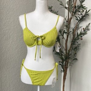 Time and Tru Women’s Lime Green Two Piece Tie Bikini Swimsuit NEW
